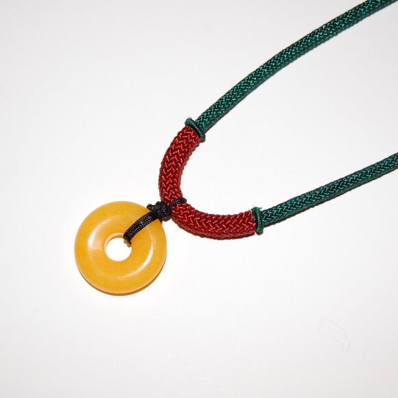 Jade Necklace,Yellow Jade Pendant Cord Necklace,Good Luck Necklace - Picture 2 of 4